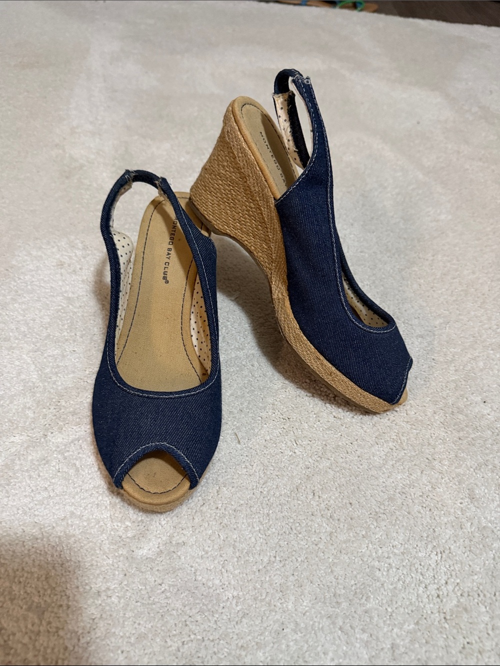 Montego Bay Club Navy Canvas Peep-Toe Wedge Sandals